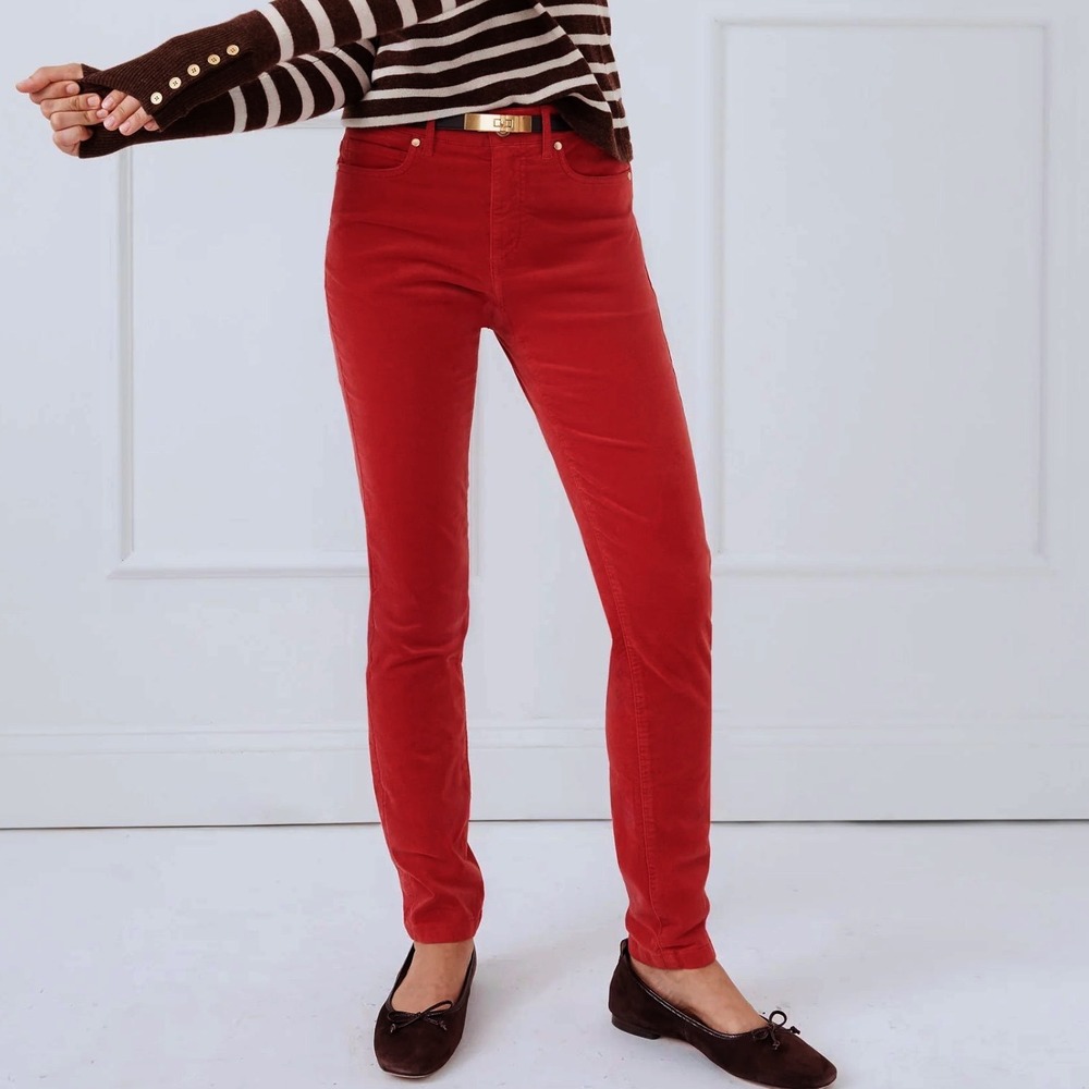 J. McLaughlin Weston Velvet Pants Sz 4 Red Mid Rise Ankle Skinny Leg
